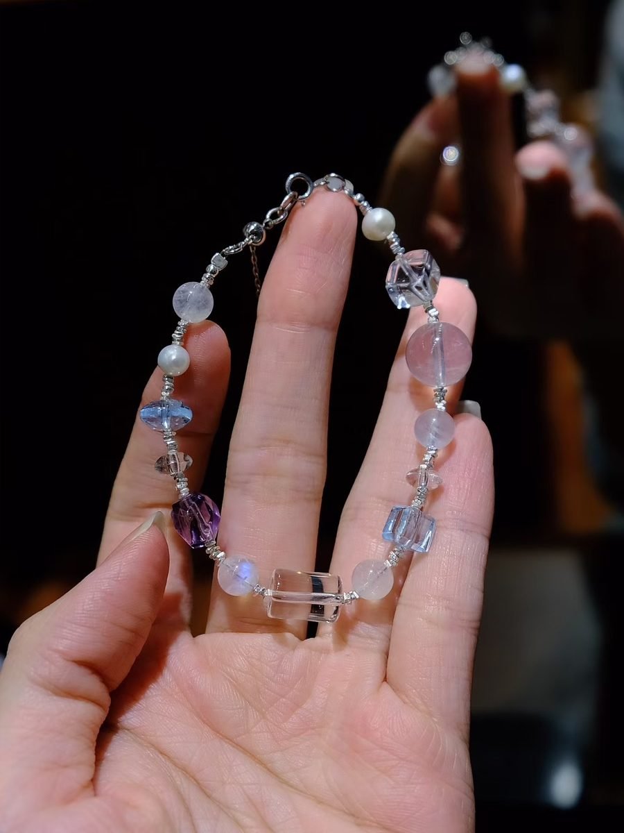 Rainbow Moonstone Bracelet with Rose Quartz & Amethyst