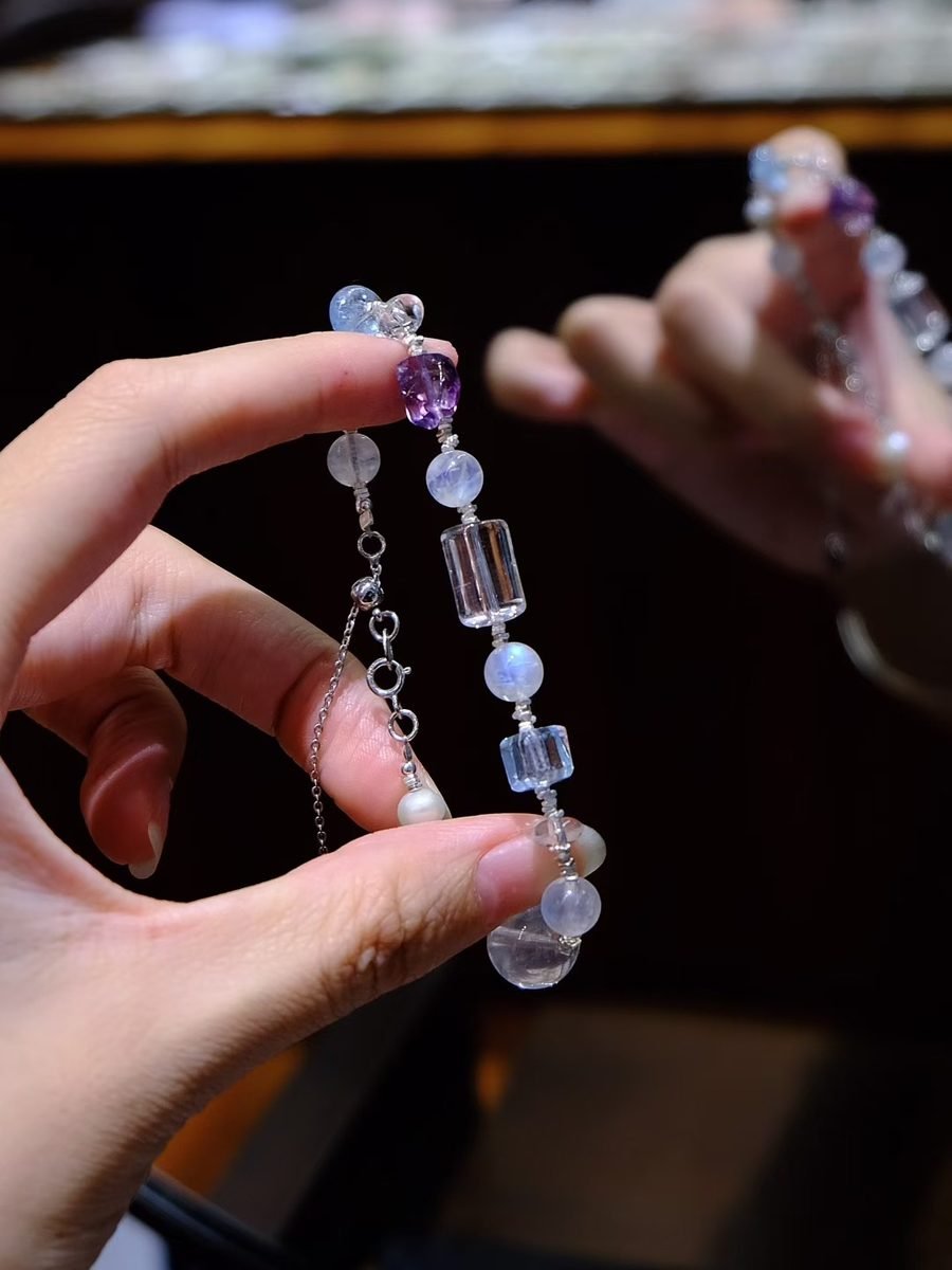 Rainbow Moonstone Bracelet with Rose Quartz & Amethyst - Image 2