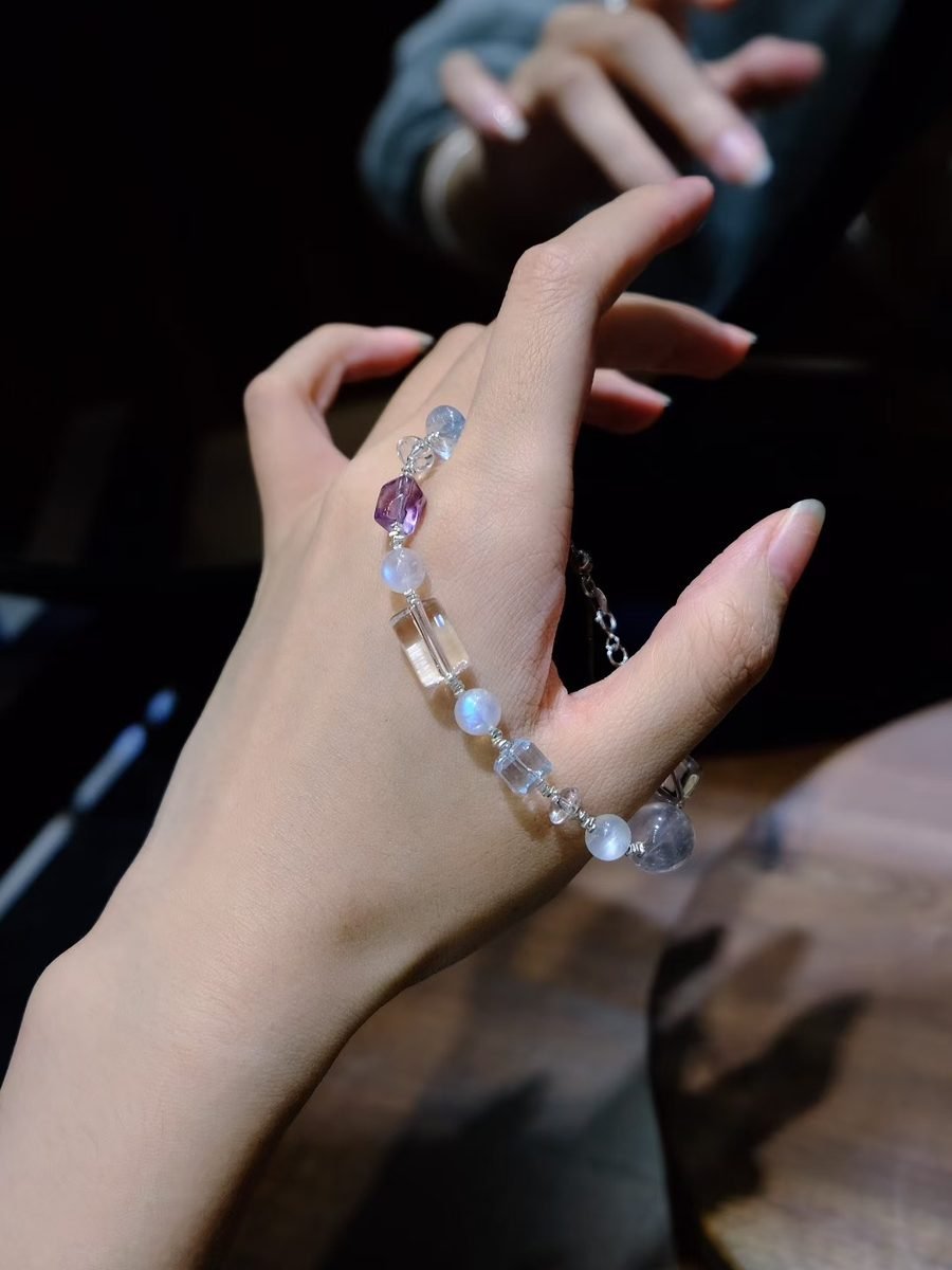 Rainbow Moonstone Bracelet with Rose Quartz & Amethyst - Image 3