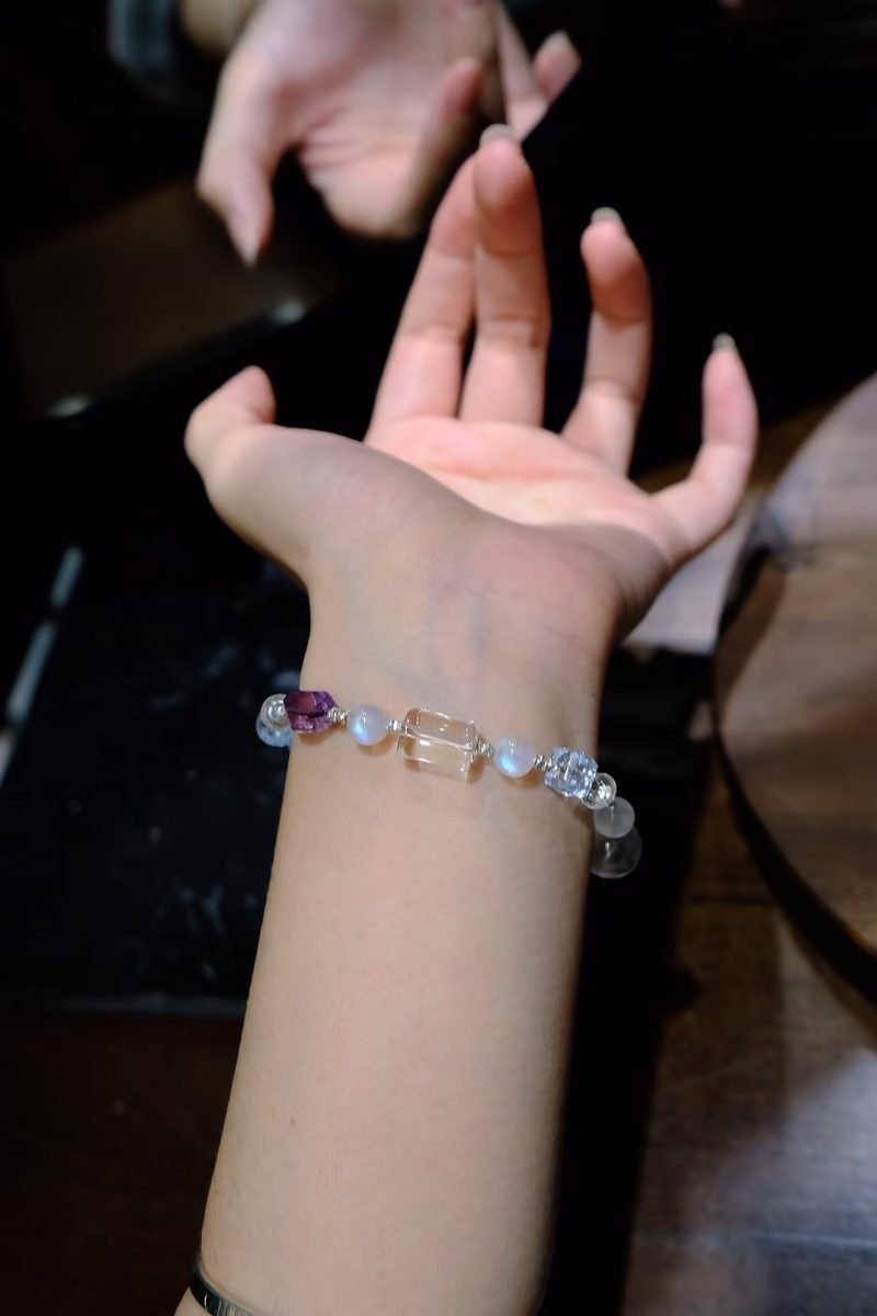 Rainbow Moonstone Bracelet with Rose Quartz & Amethyst - Image 4
