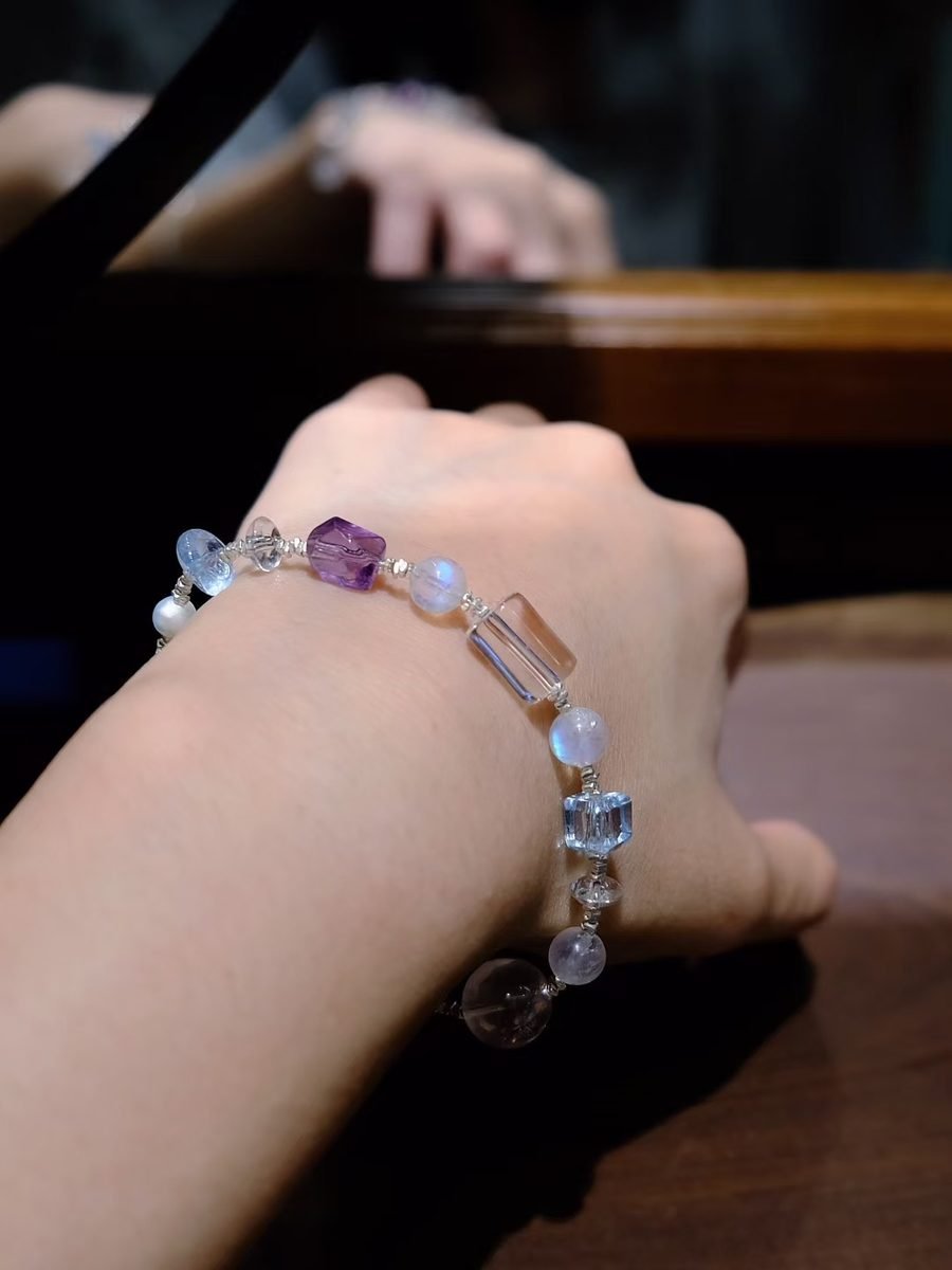 Rainbow Moonstone Bracelet with Rose Quartz & Amethyst - Image 5