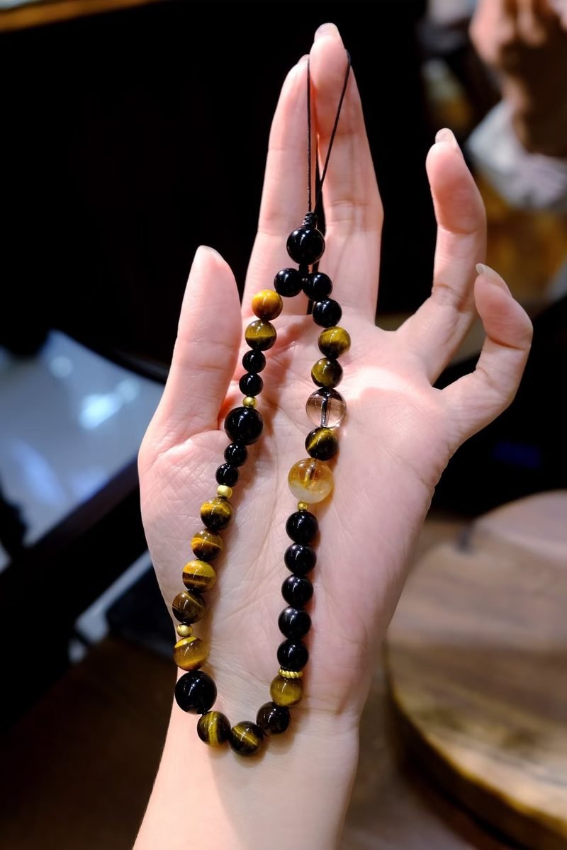 6mm Citrine Bracelet with Black Obsidian & Tiger Eye