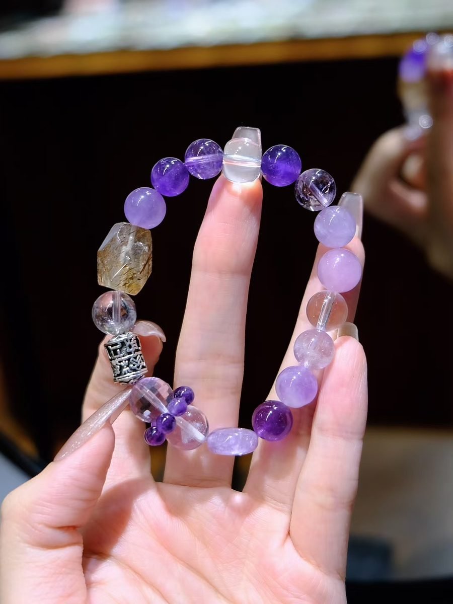 Amethyst Baroque Bracelet with Clear Quartz & Kunzite — Ref. 01360