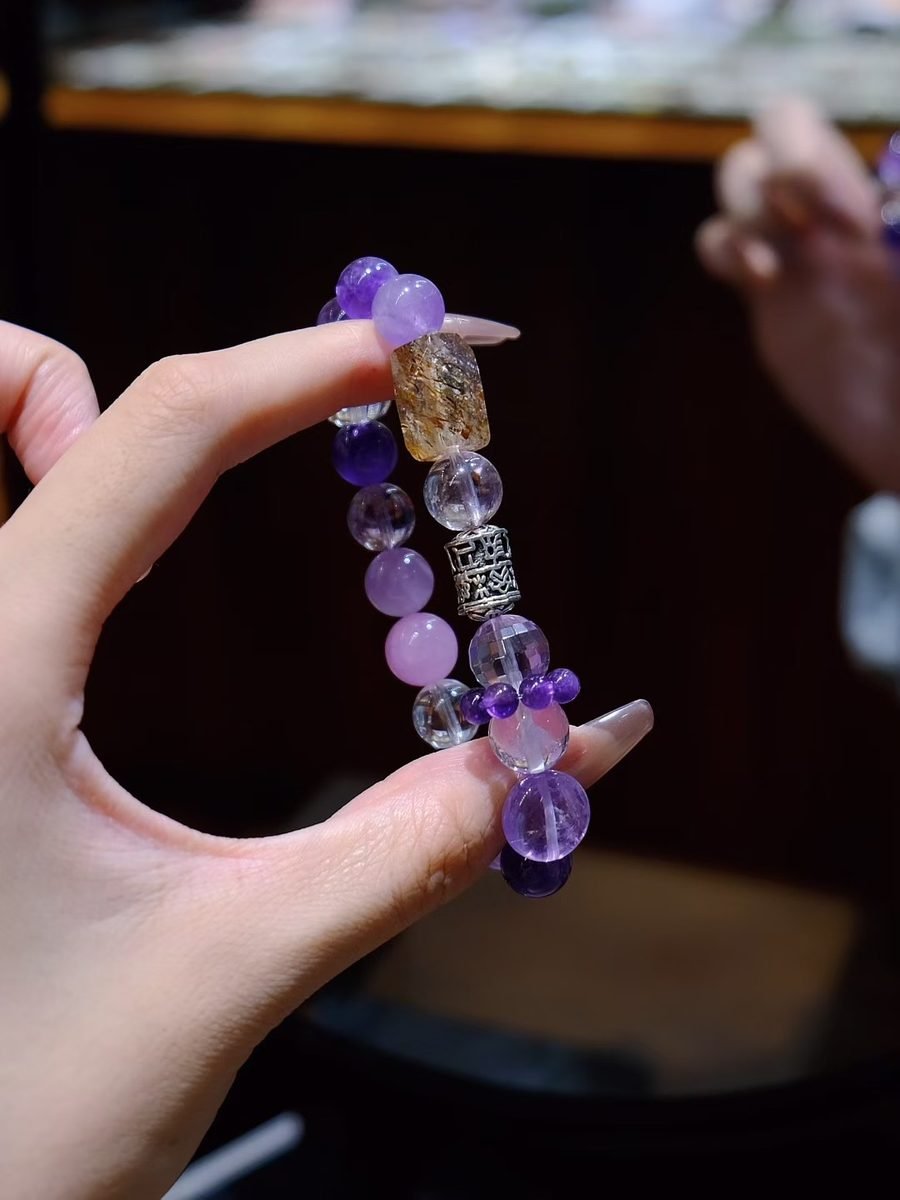 Amethyst Baroque Bracelet with Clear Quartz & Kunzite — Ref. 01360 - Image 3