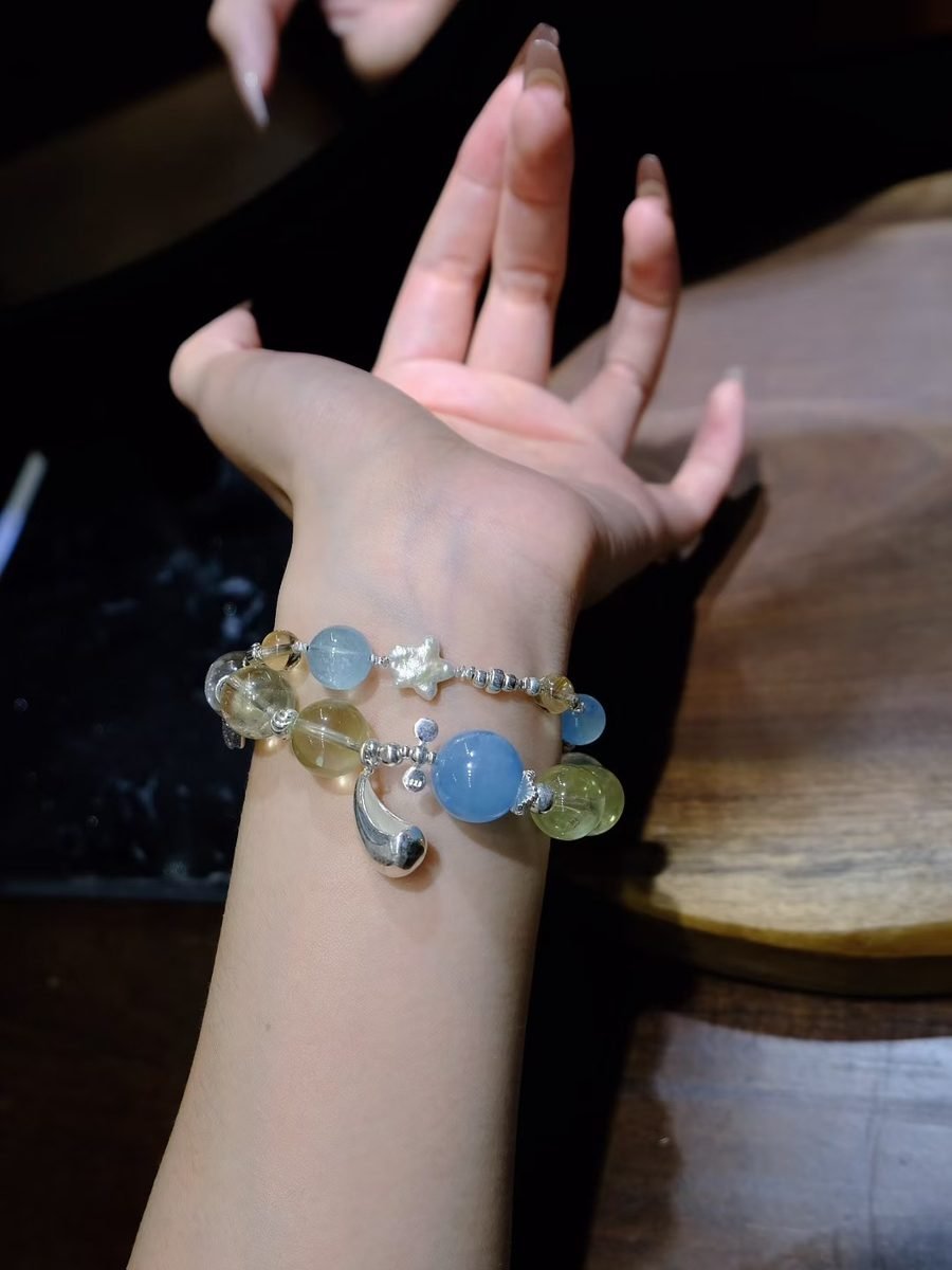 Citrine Bracelet with Clear Quartz & Aquamarine - Image 4
