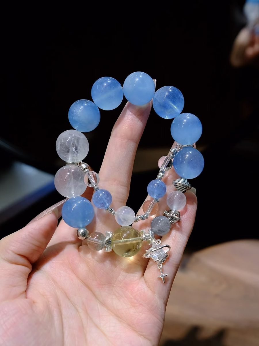 Rainbow Moonstone Bracelet with Citrine & Green Phantom Quartz