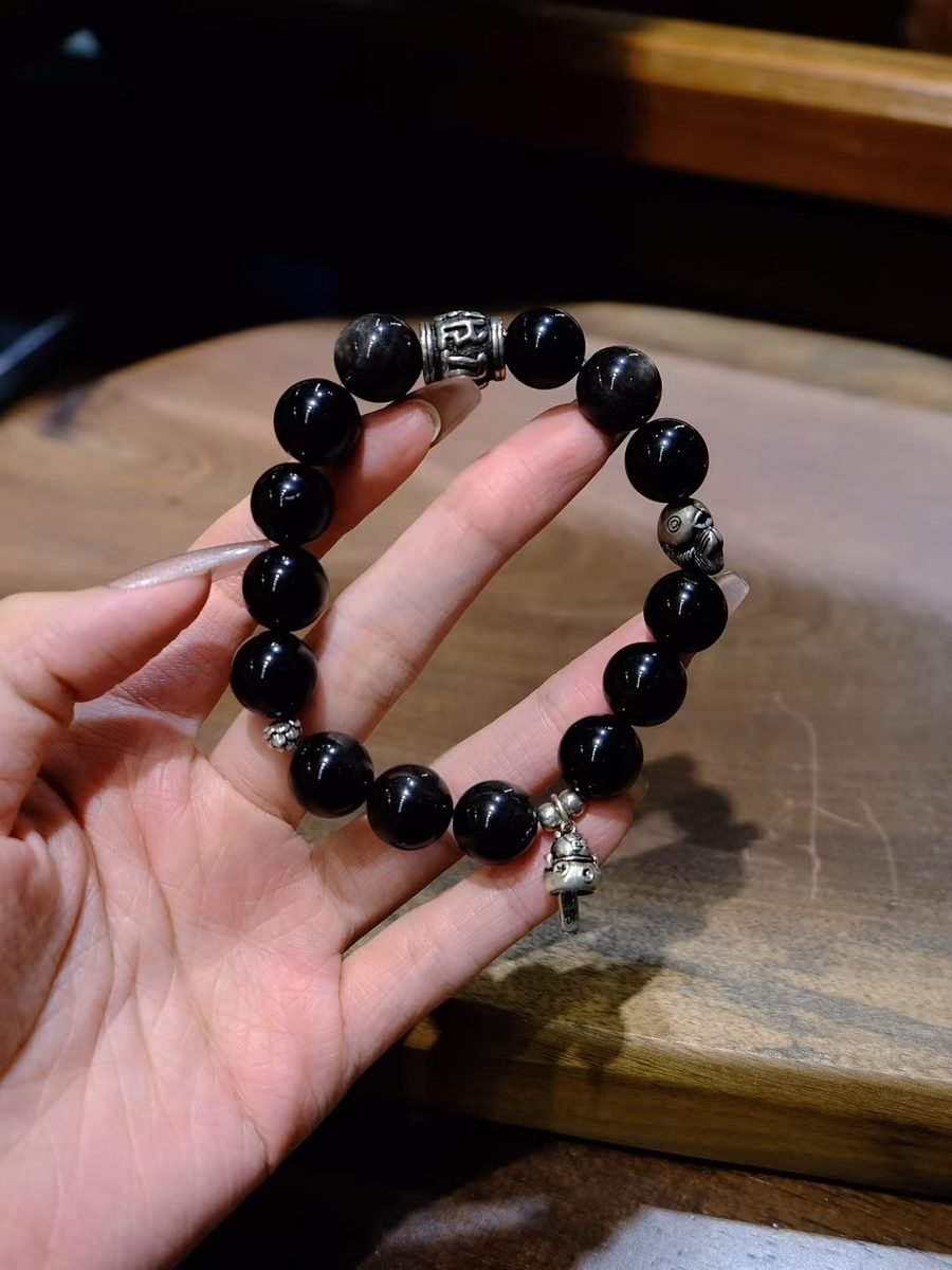 12mm Black Obsidian Bracelet