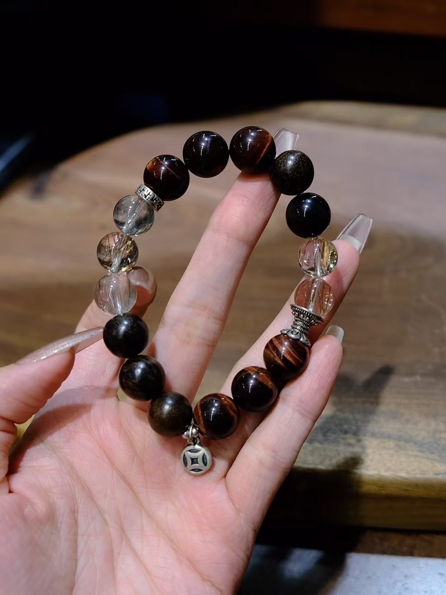 11-12mm Rose Quartz Bracelet with Rutilated Quartz & Rhodonite