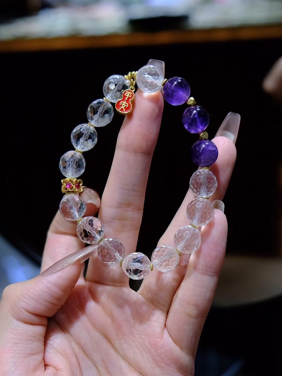 Amethyst Faceted Bracelet with Clear Quartz