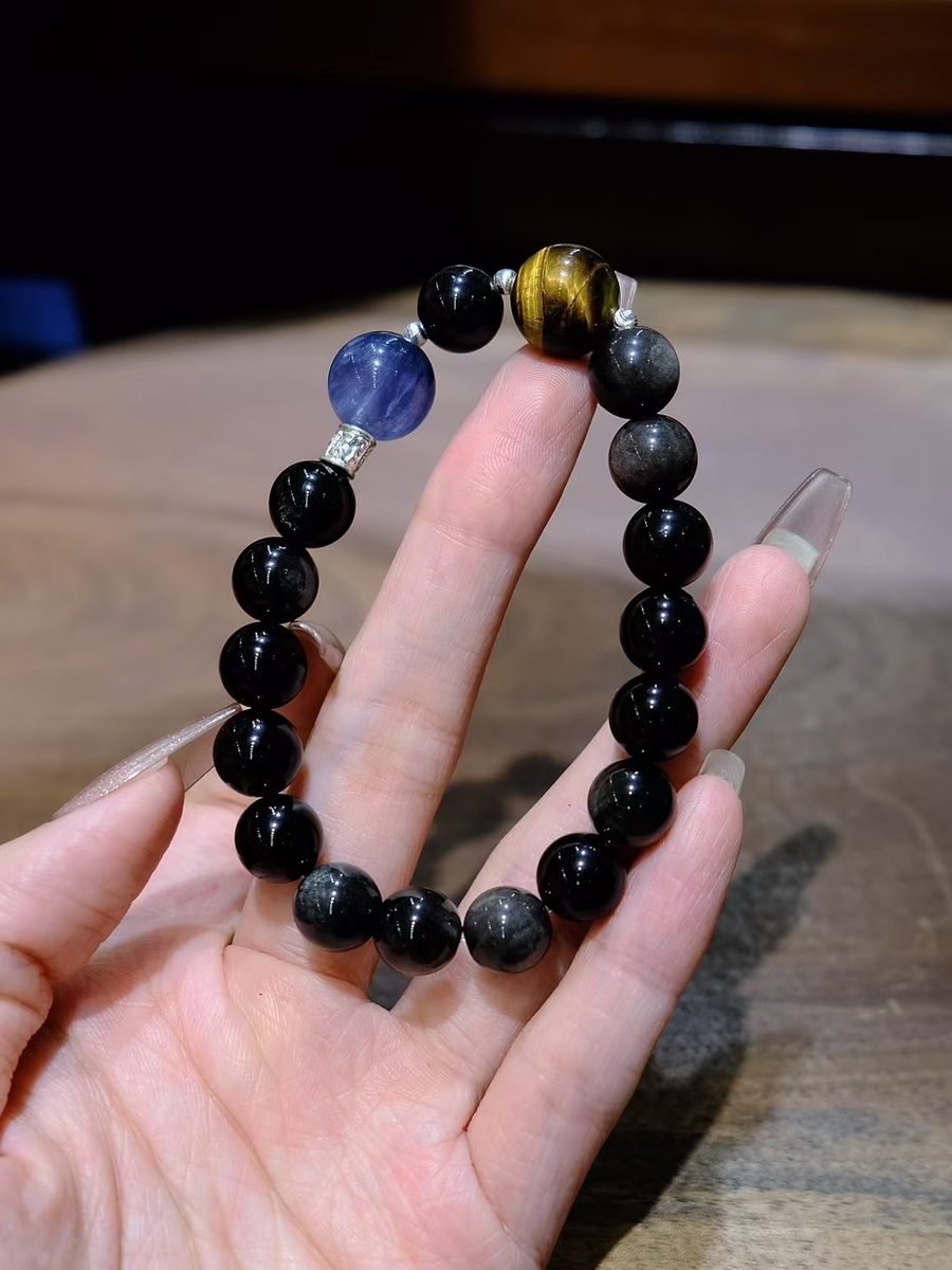 Black Obsidian Bracelet with Tiger Eye — Ref. 01419