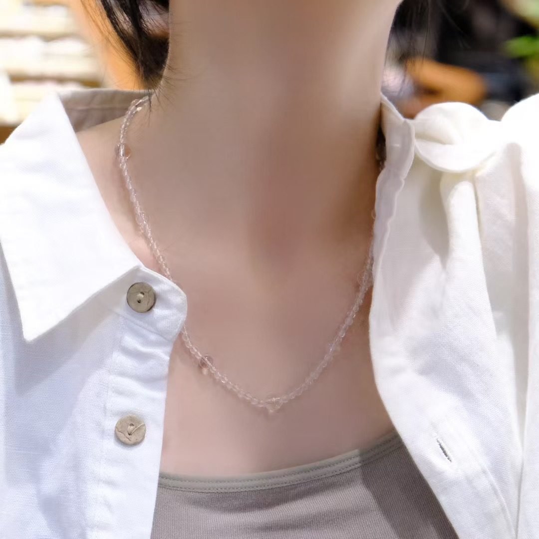 6mm Rainbow Moonstone Necklace with Clear Quartz - Image 2