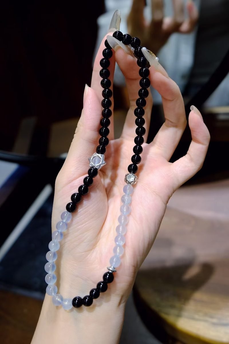 Black Obsidian Bracelet with Clear Quartz — Ref. 01430