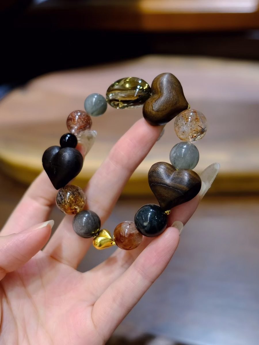 7 Chakra Balancing Bracelet with Rutilated Quartz & Smoky Quartz