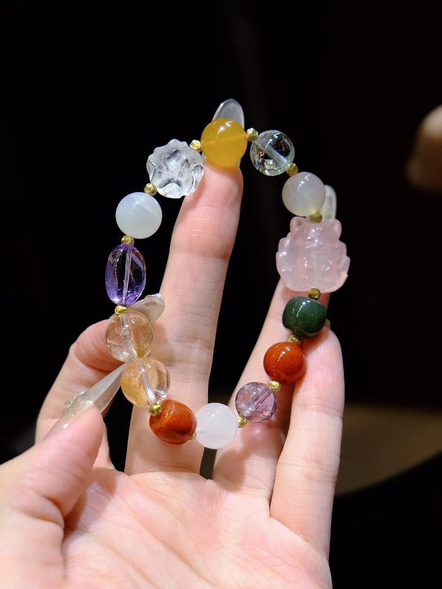 7 Chakra Balancing Bracelet with Rose Quartz & Clear Quartz - Image 2