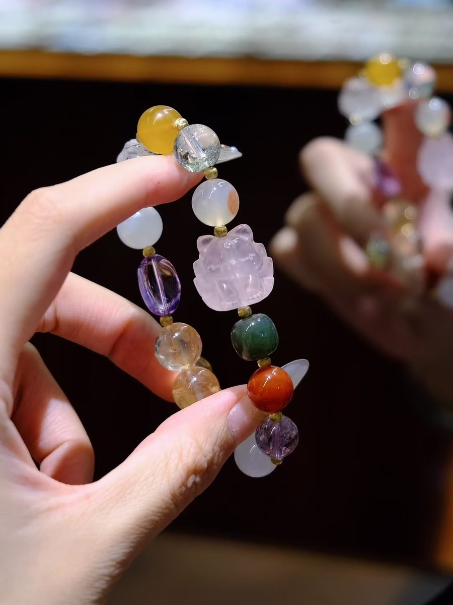 7 Chakra Balancing Bracelet with Rose Quartz & Clear Quartz - Image 3