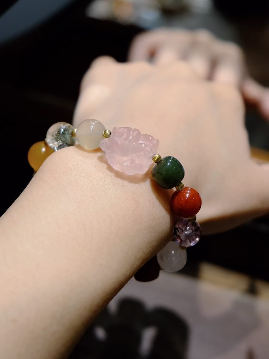 7 Chakra Balancing Bracelet with Rose Quartz & Clear Quartz - Image 4