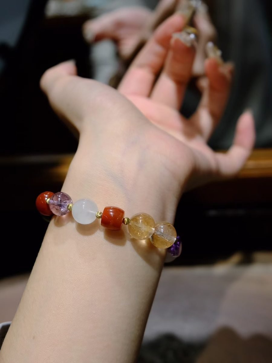 7 Chakra Balancing Bracelet with Rose Quartz & Clear Quartz - Image 5
