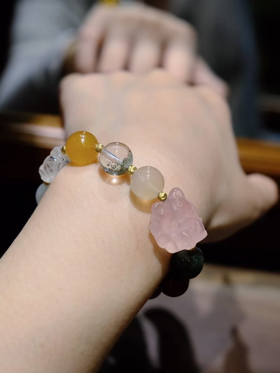 7 Chakra Balancing Bracelet with Rose Quartz & Clear Quartz - Image 6