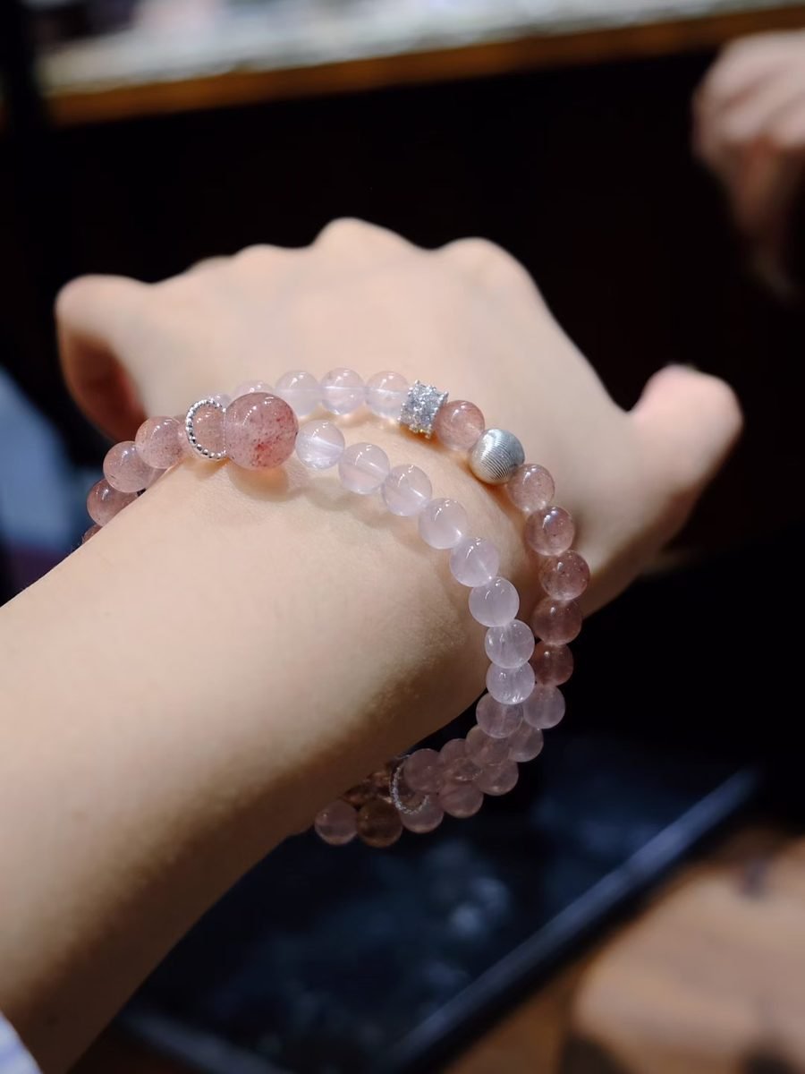 Rose Quartz Bracelet with Strawberry Quartz — Ref. 01454 - Image 4