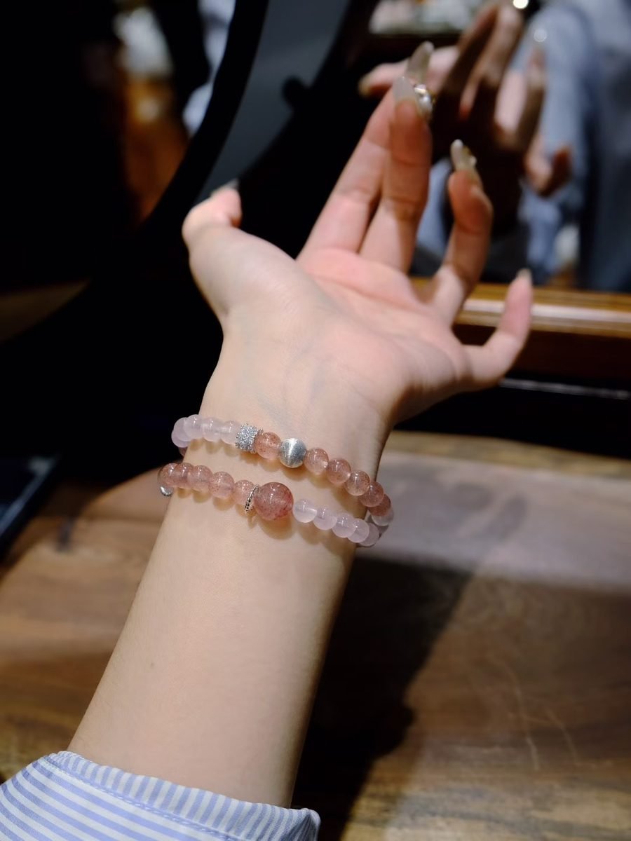 Rose Quartz Bracelet with Strawberry Quartz — Ref. 01454 - Image 5
