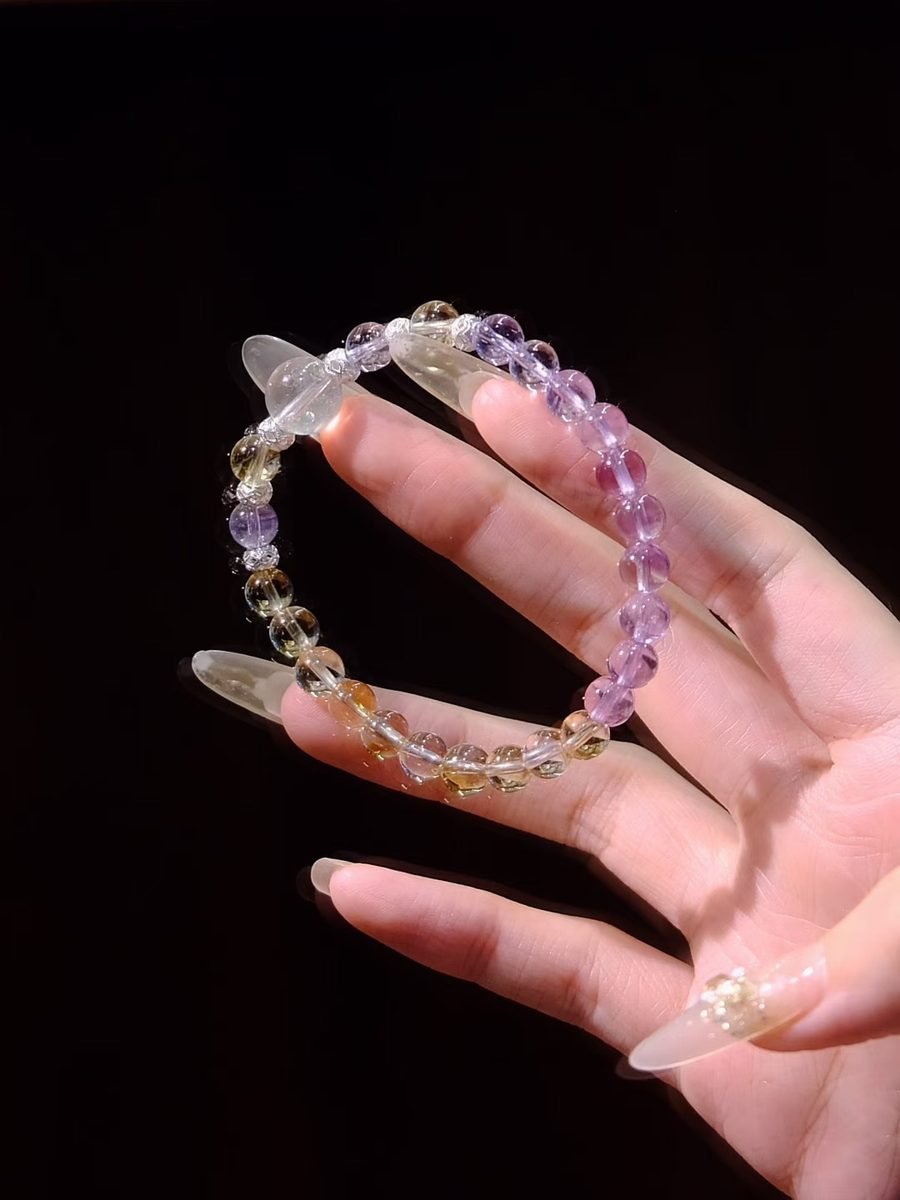 Citrine Bracelet with Amethyst & Green Phantom Quartz — Ref. 01485
