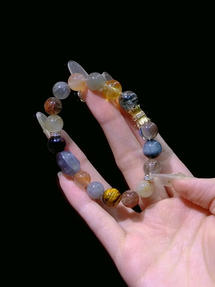 7 Chakra Balancing Bracelet with Rainbow Moonstone & Green Phantom Quartz - Image 2