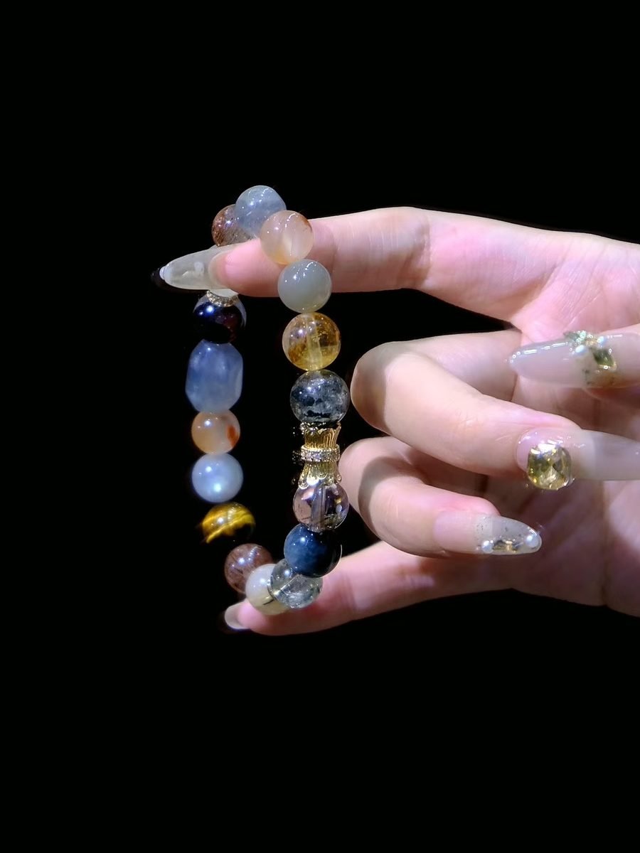 7 Chakra Balancing Bracelet with Rainbow Moonstone & Green Phantom Quartz - Image 3