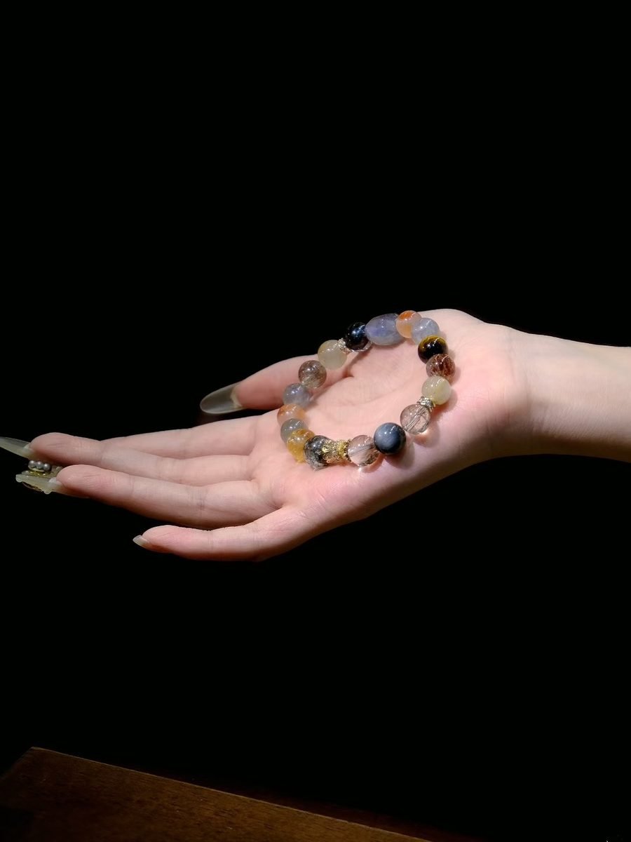 7 Chakra Balancing Bracelet with Rainbow Moonstone & Green Phantom Quartz - Image 4