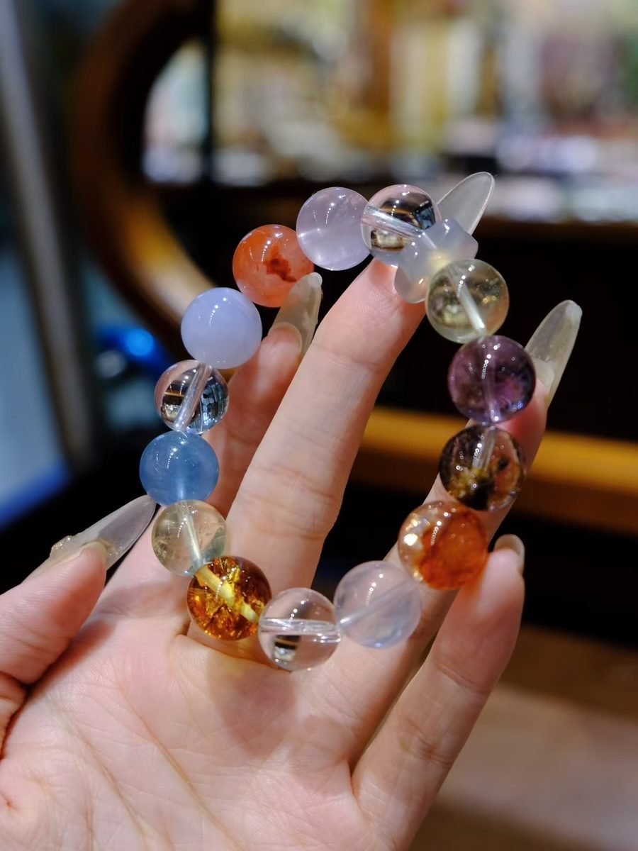 7 Chakra Balancing Bracelet with Rose Quartz & Amethyst — Ref. 01530