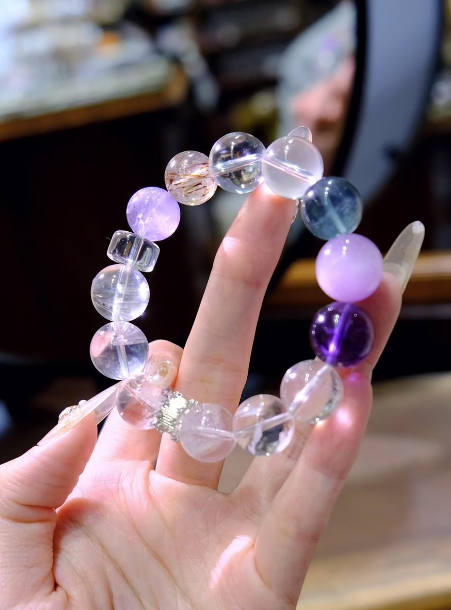 Rainbow Moonstone Bracelet with Amethyst & Clear Quartz