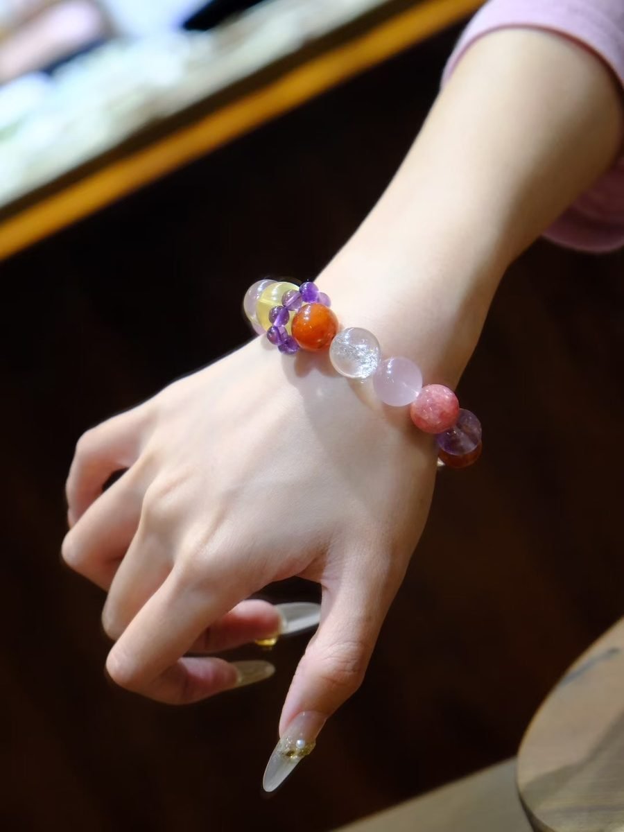 7 Chakra Balancing Bracelet with Citrine & Green Phantom Quartz