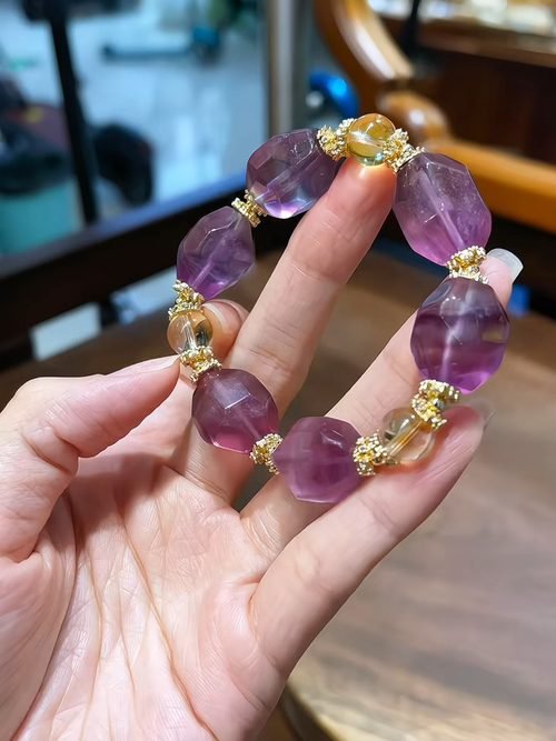 15mm Citrine Bracelet with Fluorite — Ref. 01546