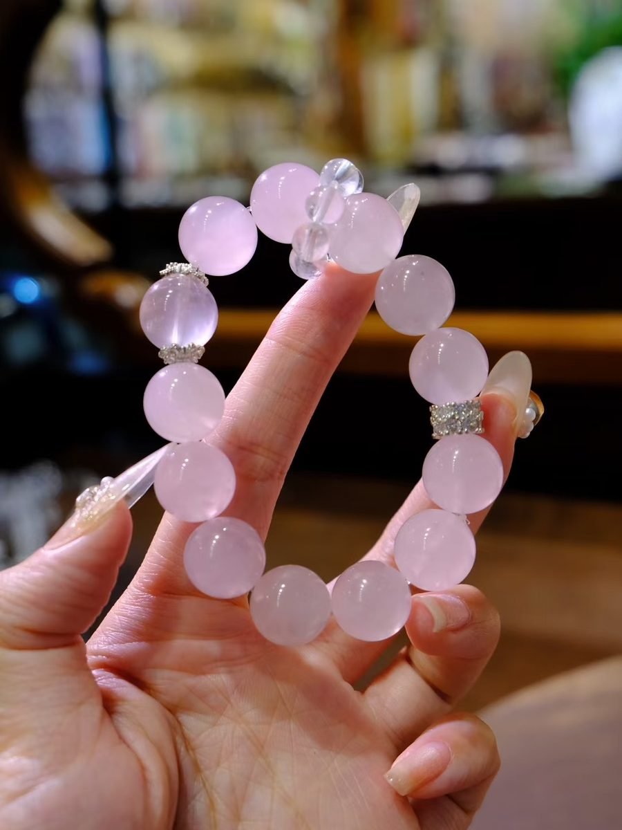 13mm Rose Quartz Bracelet with Clear Quartz — Ref. 01550