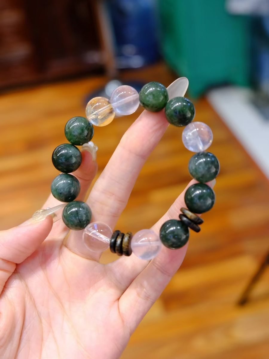 12mm Rose Quartz Bracelet with Clear Quartz & Rutilated Quartz
