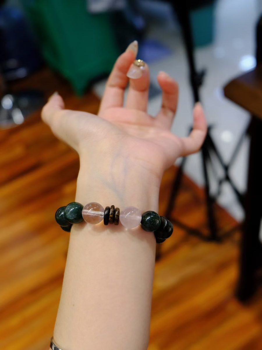 12mm Rose Quartz Bracelet with Clear Quartz & Rutilated Quartz - Image 5