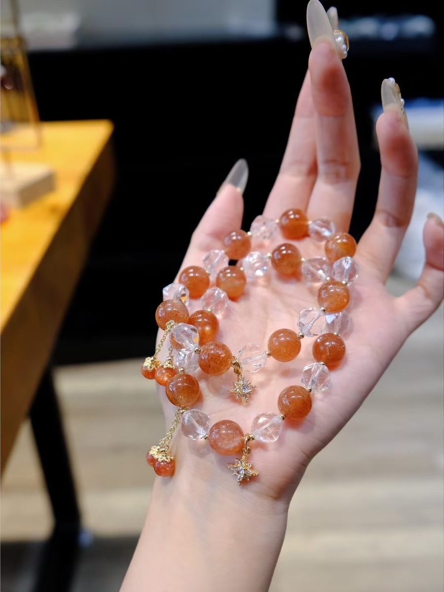 Rose Quartz Bracelet with Clear Quartz & Strawberry Quartz — Ref. 01575 - Image 6