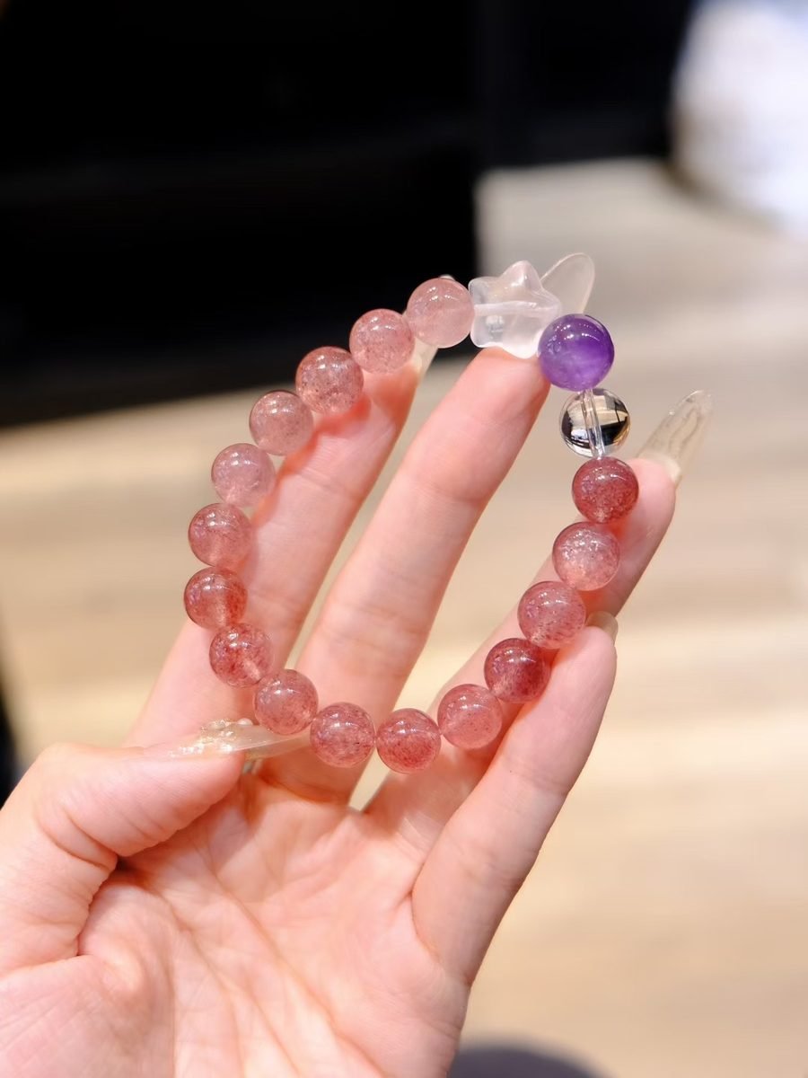 9mm Rose Quartz Bracelet with Amethyst & Clear Quartz