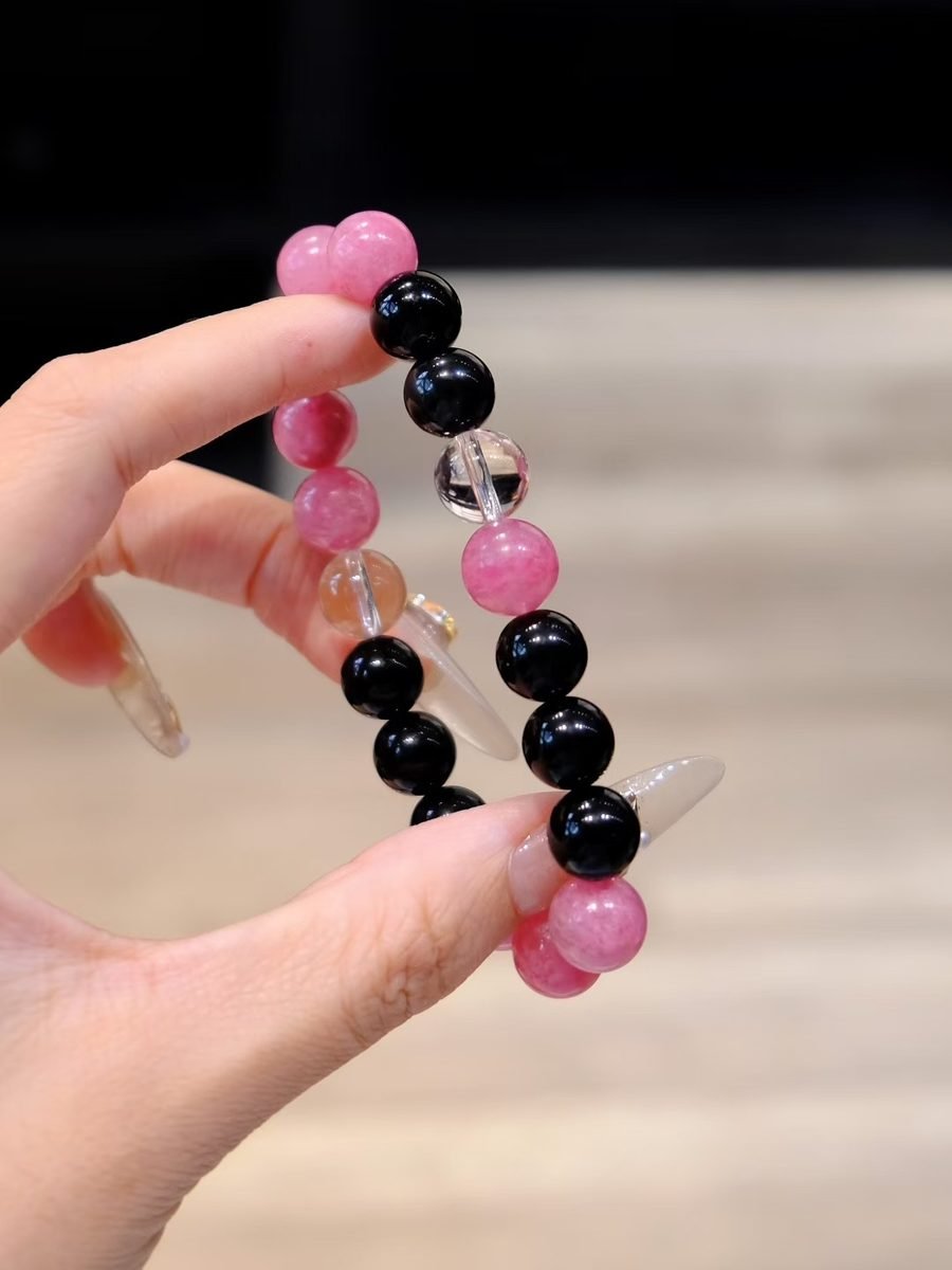 10mm Black Obsidian Bracelet with Clear Quartz — Ref. 01592