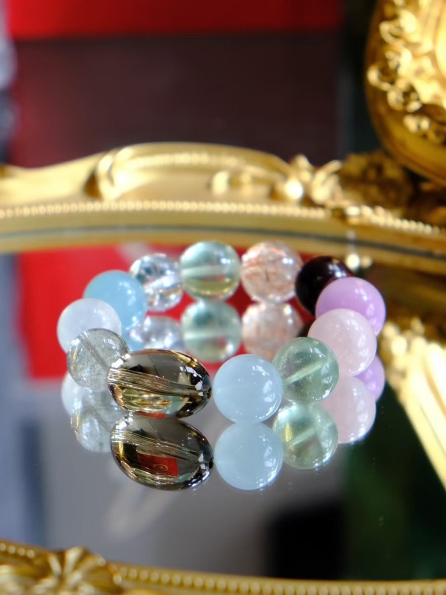 7 Chakra Balancing Bracelet with Aquamarine & Green Phantom Quartz