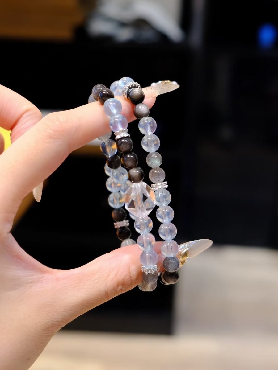 Black Obsidian Bracelet with Aquamarine