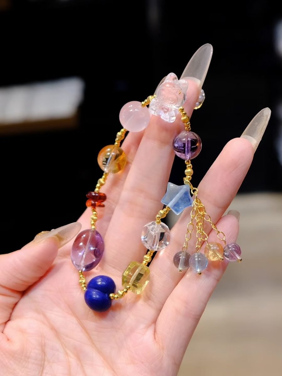 7 Chakra Balancing Bracelet with Rose Quartz & Amethyst — Ref. 01607