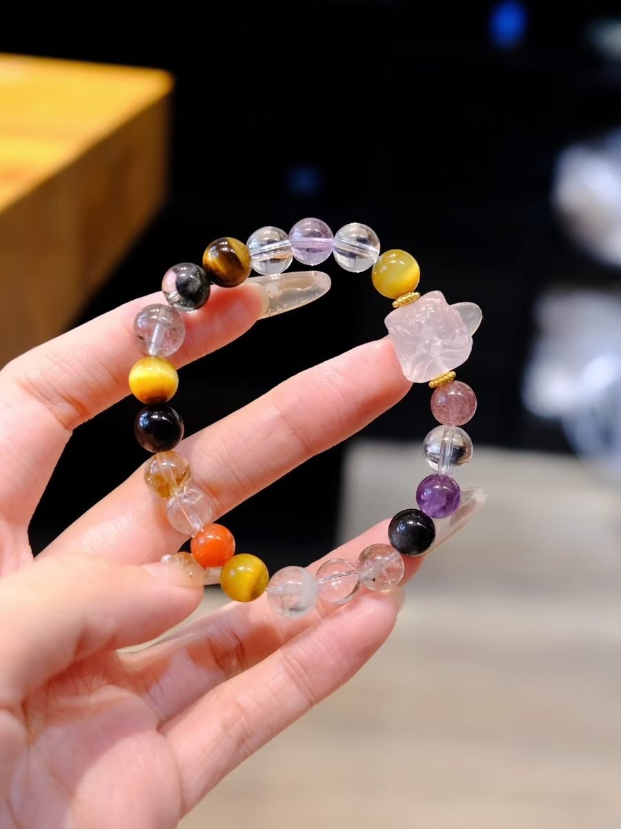 8mm Amethyst Bracelet with Clear Quartz & Tiger Eye