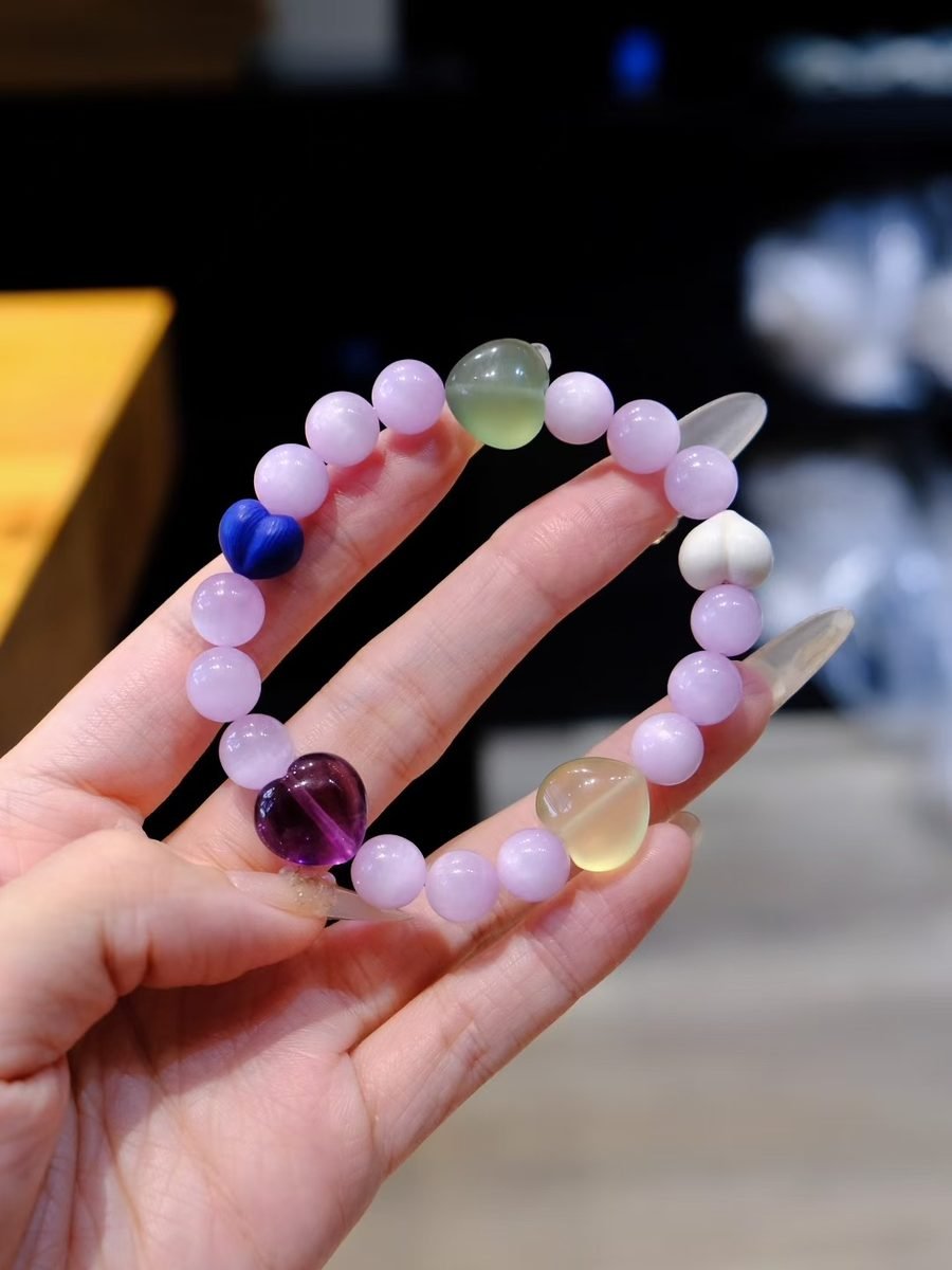9mm Amethyst Bracelet with Kunzite & Lapis Lazuli