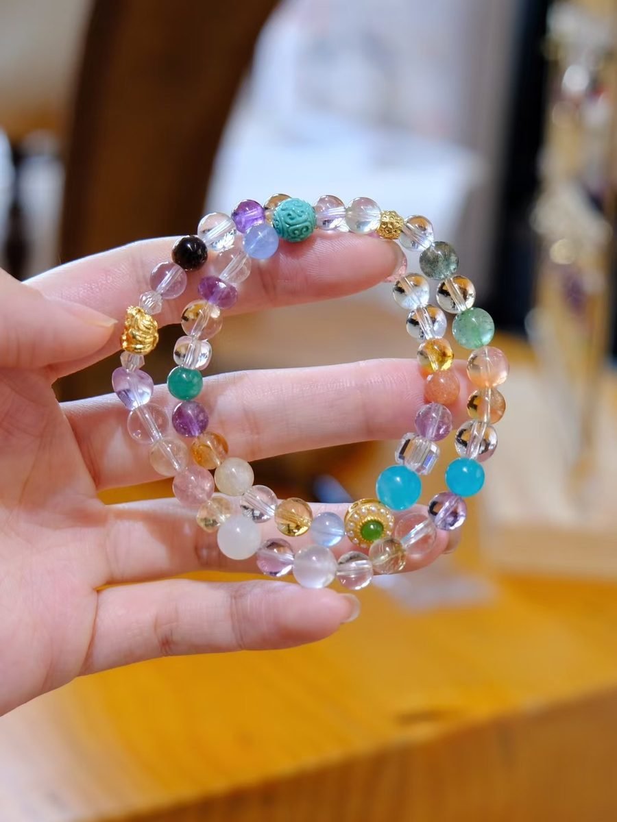 Citrine Bracelet with Amethyst & Green Phantom Quartz — Ref. 01641