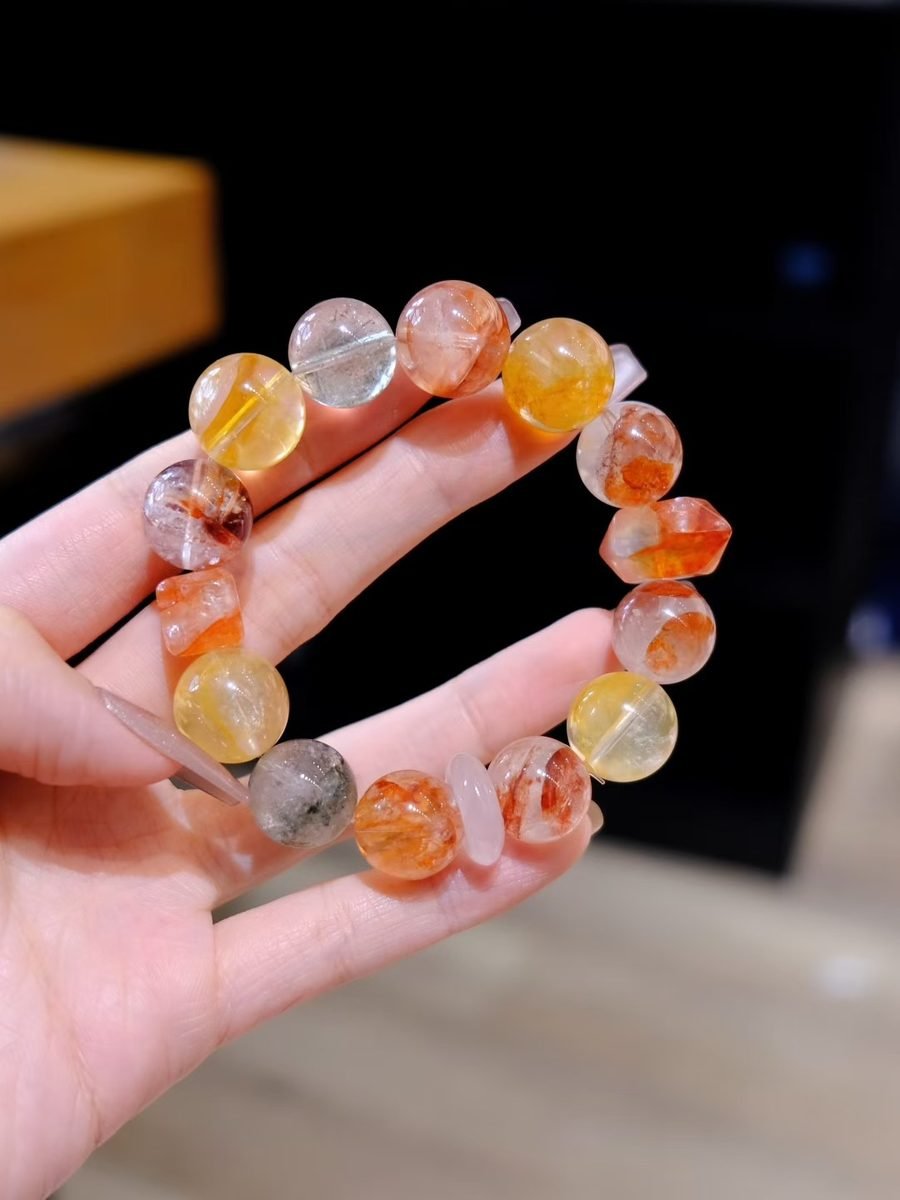 14mm 7 Chakra Balancing Bracelet with Green Phantom Quartz