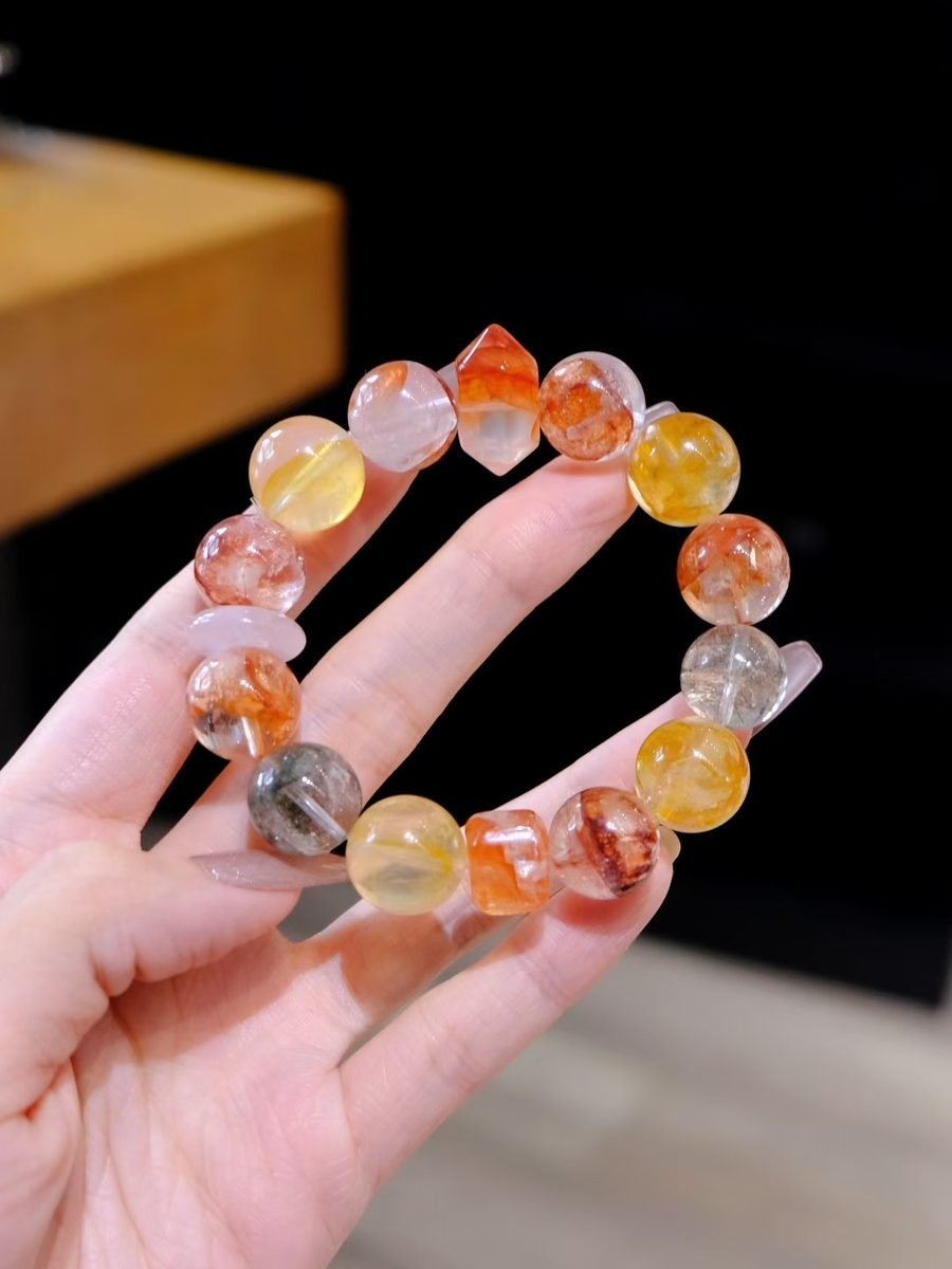 14mm 7 Chakra Balancing Bracelet with Green Phantom Quartz - Image 3