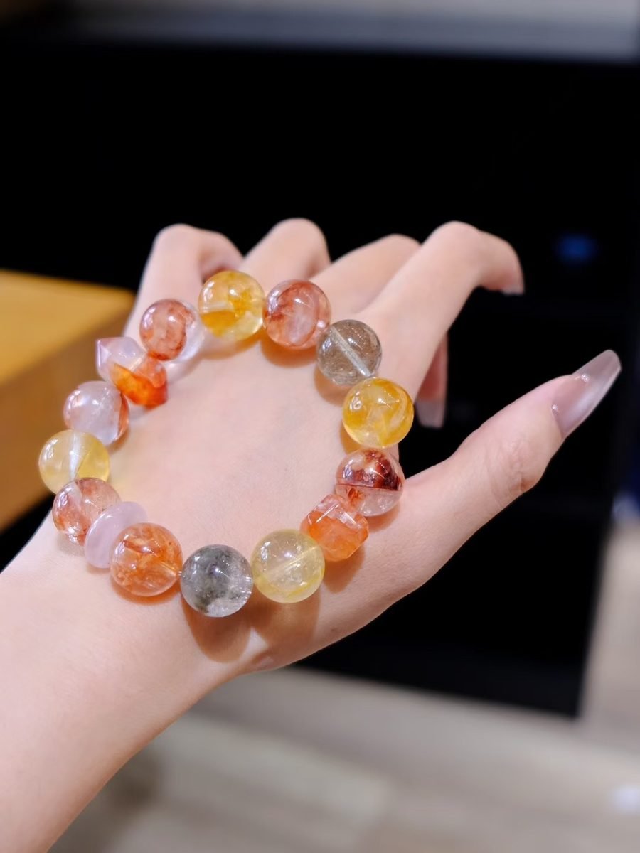 14mm 7 Chakra Balancing Bracelet with Green Phantom Quartz - Image 6