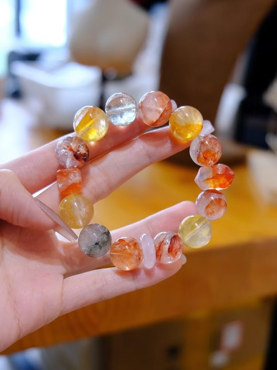 14mm 7 Chakra Balancing Bracelet with Green Phantom Quartz - Image 7