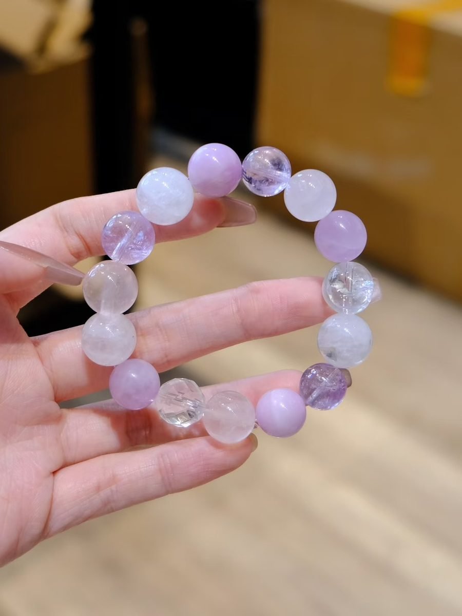 12mm Rose Quartz Bracelet with Amethyst & Clear Quartz