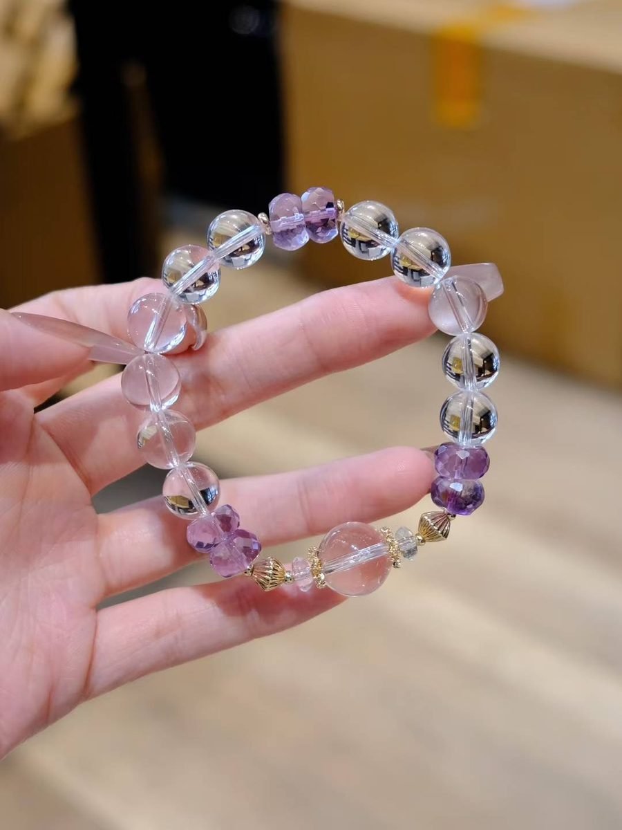 10mm Amethyst Bracelet with Clear Quartz — Ref. 01663